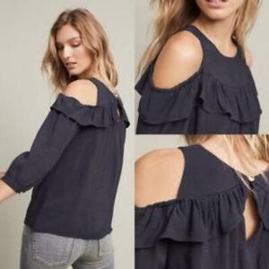 Anthropologie Maeve Navy Off the Shoulder Top